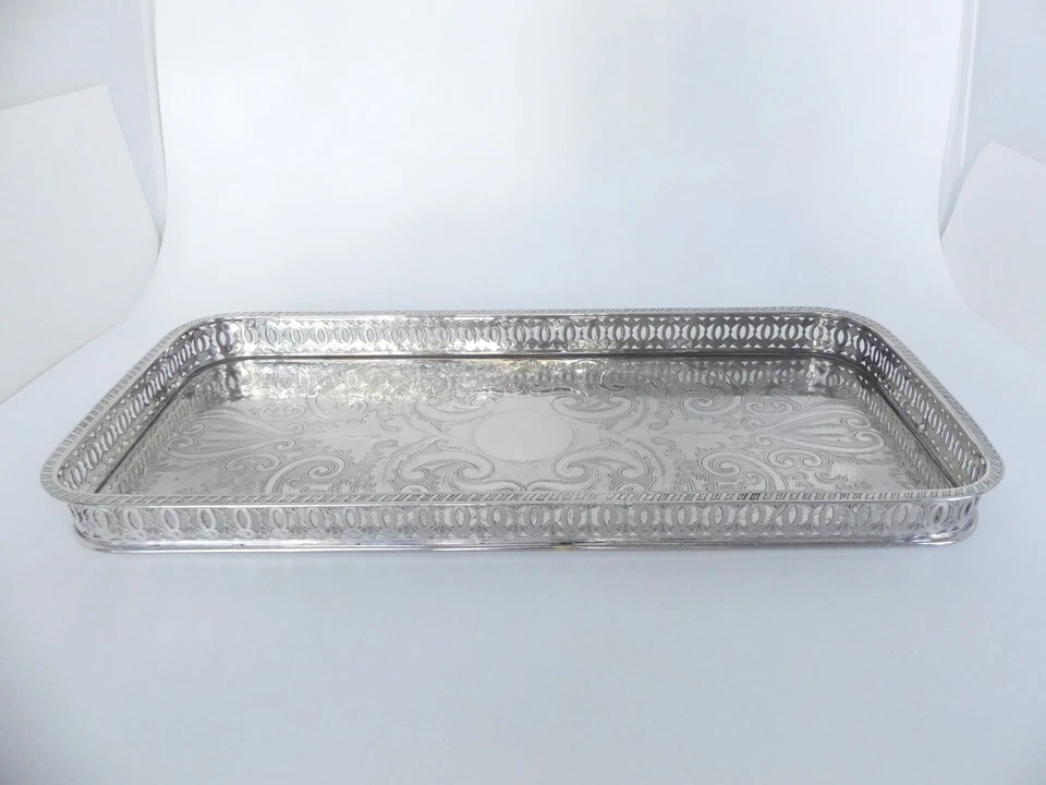 ♛ Schönes rechteckiges englisches Tablett "Falstaff" - 42 x 19 cm - versilbert ♛ - Bild 2 von 4