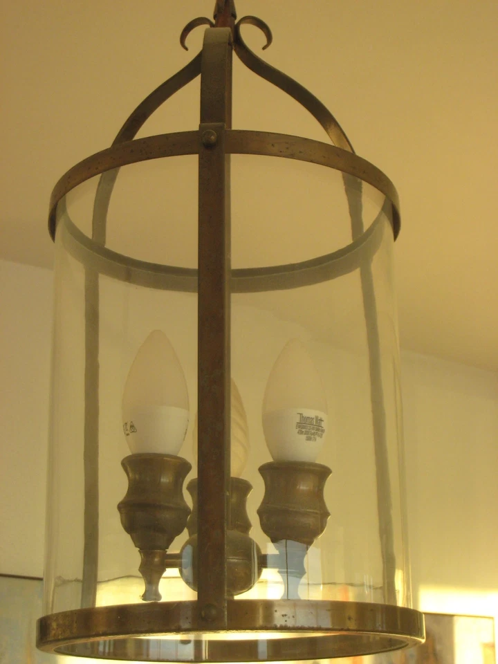 Lustre bronze ancien style Louis XVI 2 feux lanterne 2,2kg - Photo 2/3