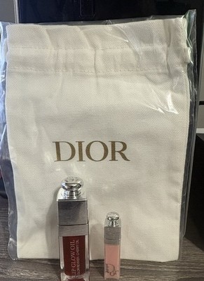 Dior Addict Lip Glow Oil Cherry, Pink Hydrating Shine Mini with drawstring bag