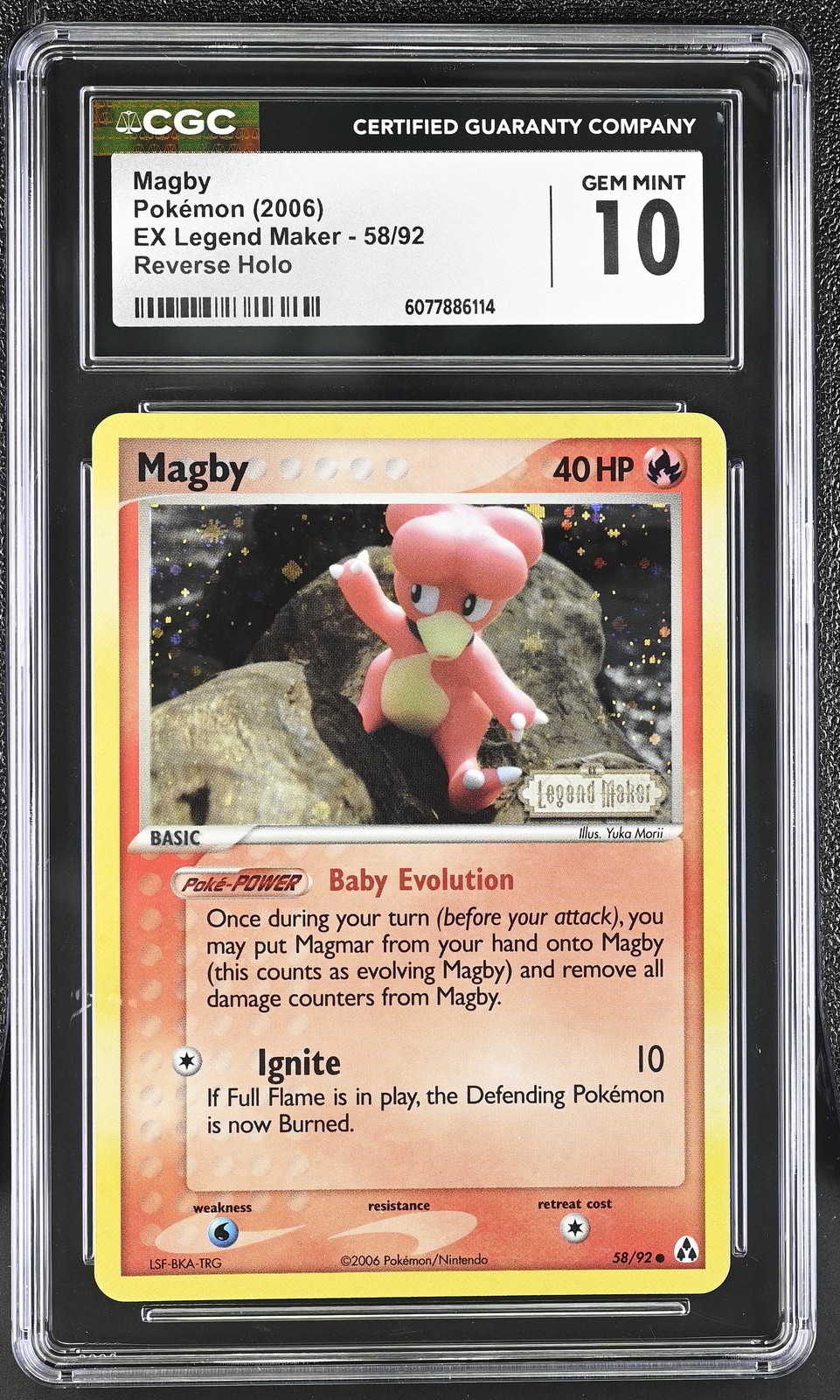 CGC 10 GEM MINT Magby EX Legend Maker 58/92 Reverse Holo Stamped Pokemon Card