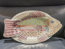 Vintage Ceramic Mackenzie Childs 15" Fish Story Hanging Plate Platter 1996?