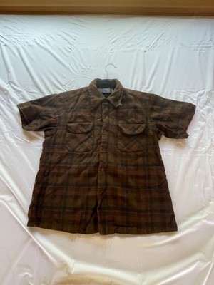 Vintage Pendleton Wool Board Shirt Brown Orange And Blue Plaid Large