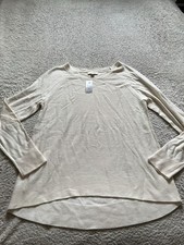 LOFT Women Long Sleeve Boat Neck Pullover Sweater Cream White Size M