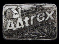 MH01149 VINTAGE 1985  AATREX SILVER ANNIVESARY IN CORN  FARMING BELT BUCKLE
