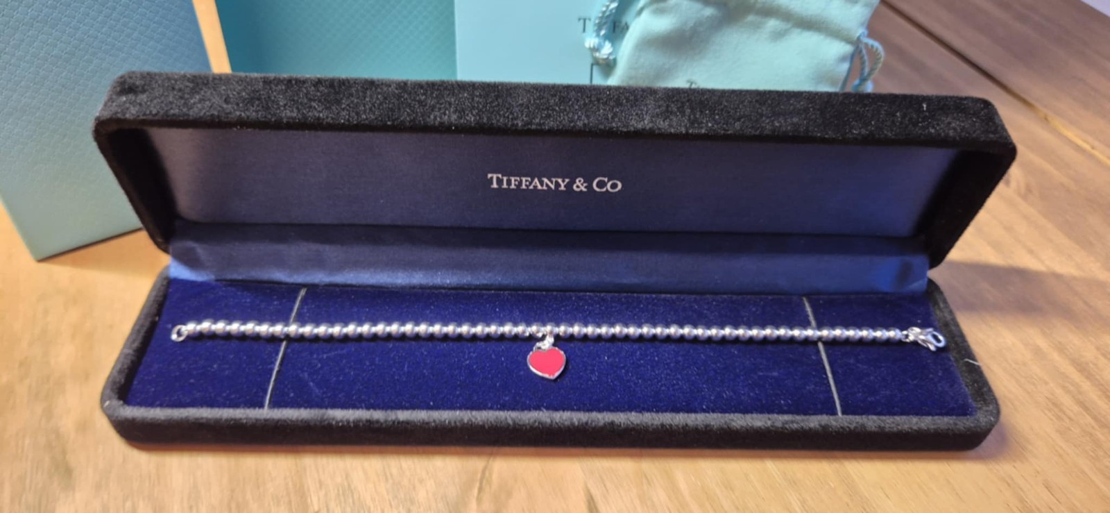 Authentic Style Tiffany Red Heart Tag Bracelet 17cm, Full Packaging