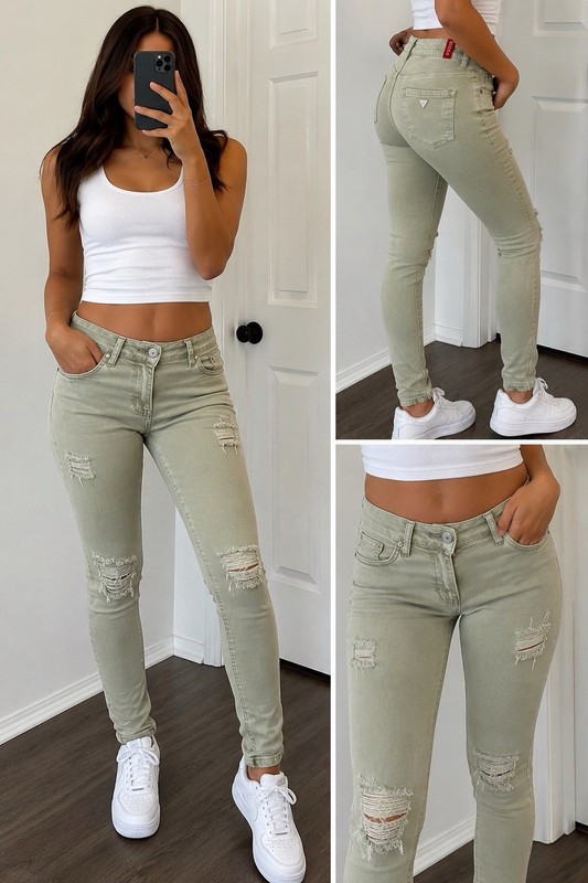 GUESS Sage Green Distressed Skinny Jeans | Women’s Size 29