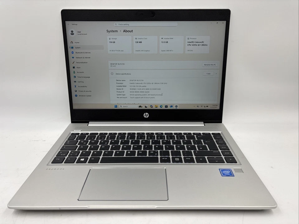 Portátil HP ProBook MT22 Celeron 5205U 1,9 GHz 4 GB RAM 128 GB SSD Windows 11 Pro Foto 2 de 4