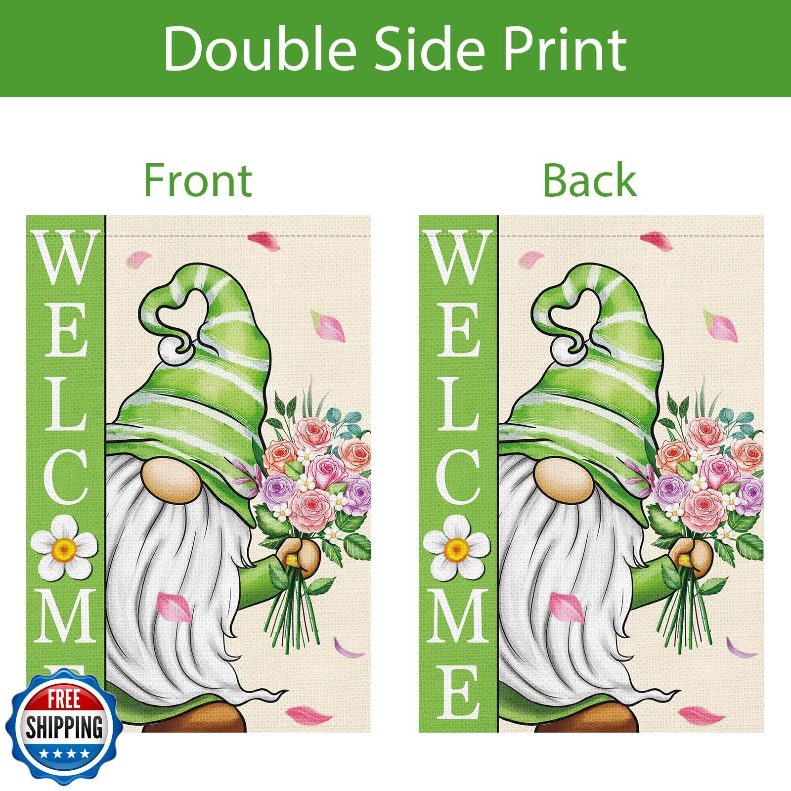 Wodison Spring Garden Flag 28×40 Double Sided, Vertical Burlap Gnome Floral W