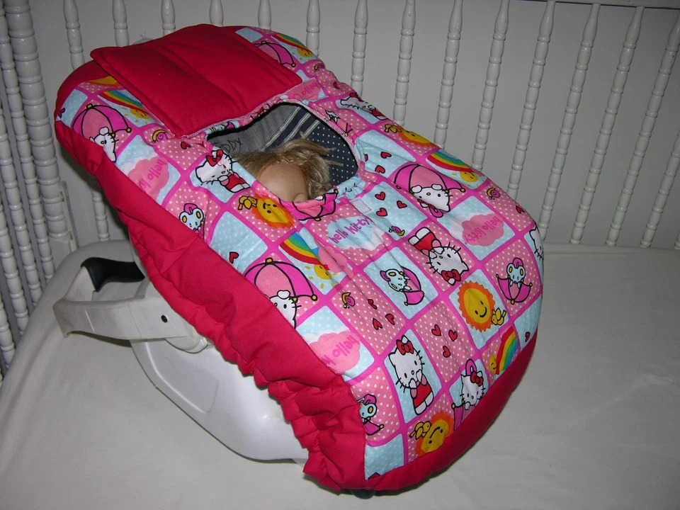 NEW INFANT CAR SEAT CARRIER COVER M/W HELLO KITTY FABRIC - Image 3 of 3