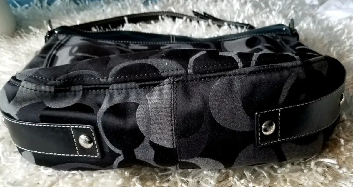 Coach Black Signature C Canvas Shoulder Bag With Leather Trim | eBay