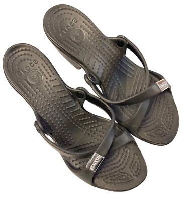 k CROCS Cyprus Slides Womens Size 9 Black Heeled Slip On Criss Cross