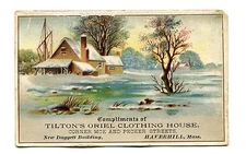 Victorian Trade Card TILTONS ORIEL CLOTHING HOUSE Haverhill MA New Daggett Bldg