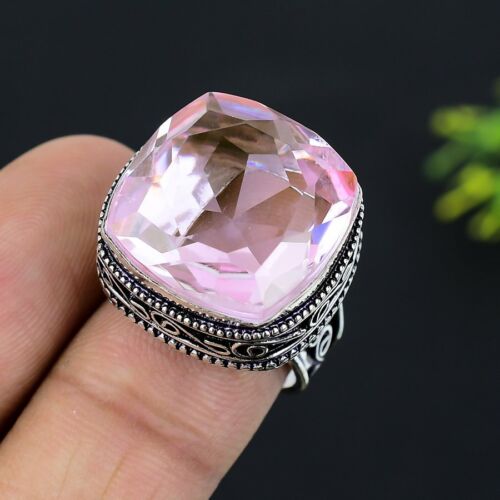 Anillo de joyería de plata esterlina 925 de piedras preciosas kunzita rosa hecho a mano talla 7,5 - Imagen 1 de 2