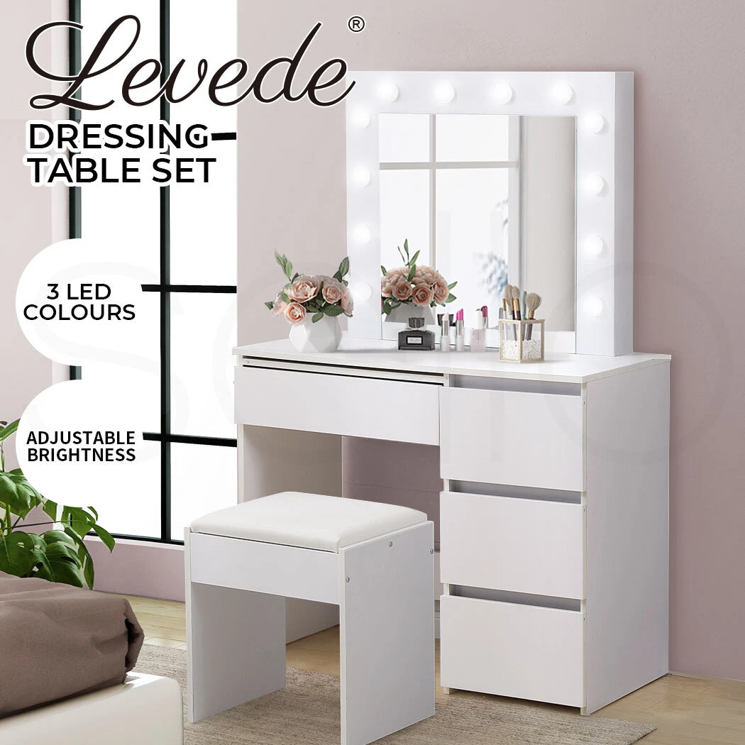 Levede Dressing Table Vanity Set Stool Makeup LEDs Mirror