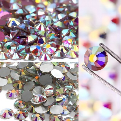 2880pcs Crystal Clear & AB Flat Back Rhinestones Glass Beads Nail Art Craft Gems