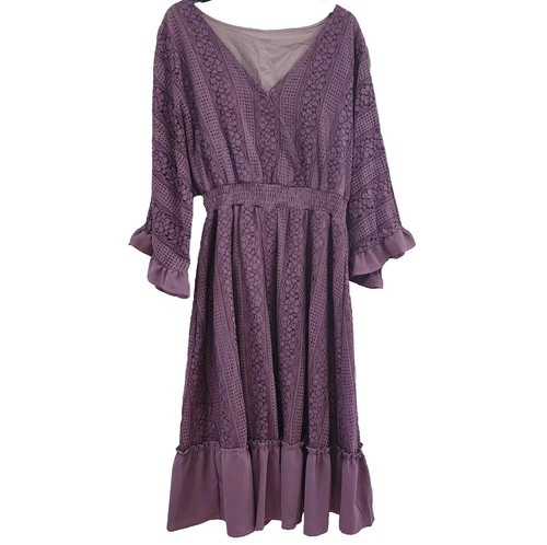 Bloomchic Plus Size Lilac Lace Midi Dress Lined Fit And Flare V-Neck 22-24 NEW
