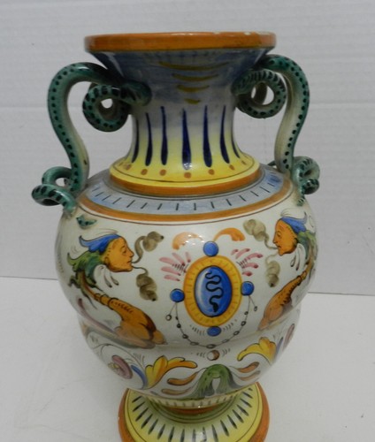 "RRbx -- ITALIENISCHE DERUTA ART KERAMIKLAMPE BASISVASE, Serpentinengriffe, wie 10" - Bild 12 von 12