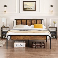 Twin/Full/Queen Size Metal Bed Frame with Headboard Metal Slats Platform Support