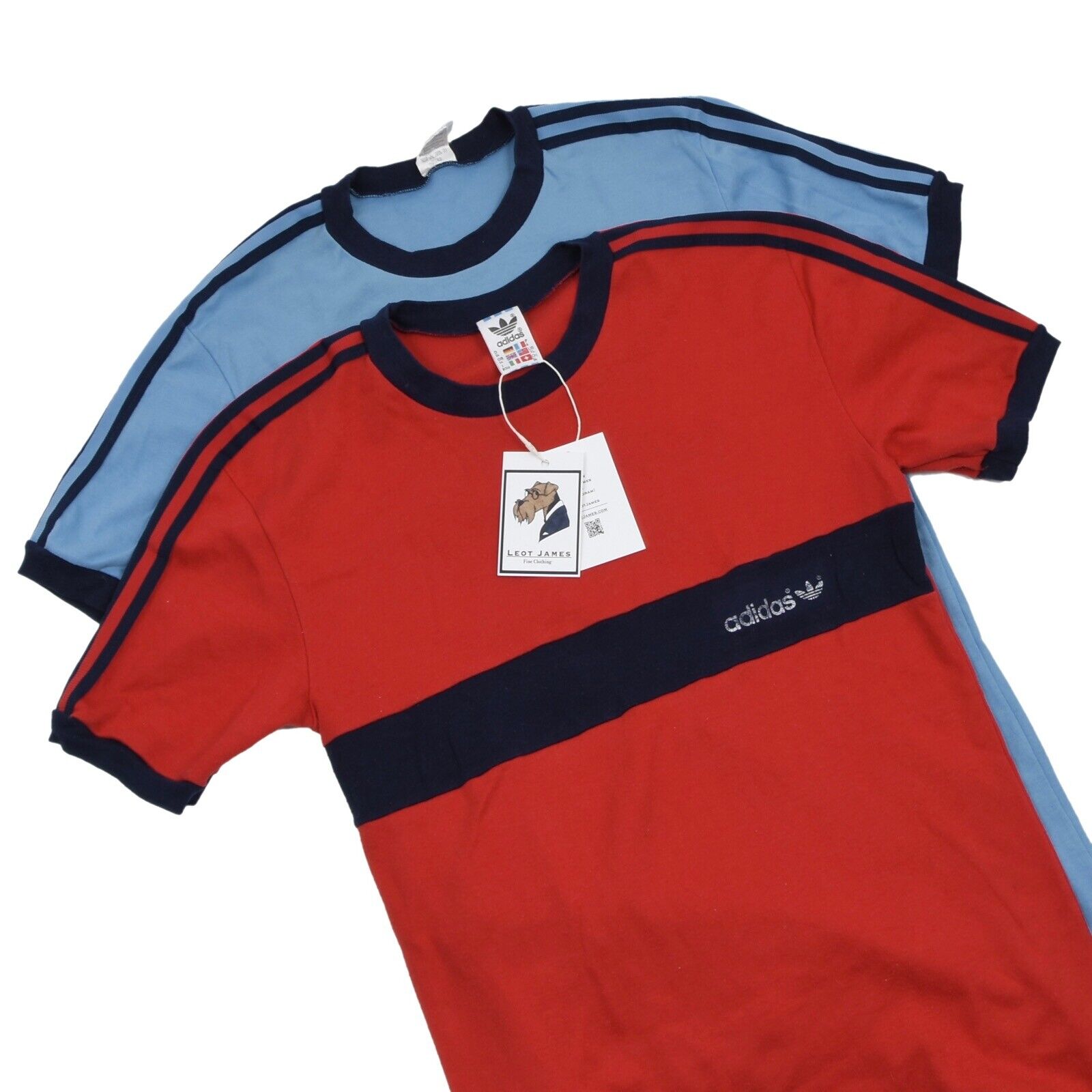 VINTAGE ADIDAS T-Shirts 2x Gr D54 1980er Rot Blau Red Blue Made in Ireland Retro