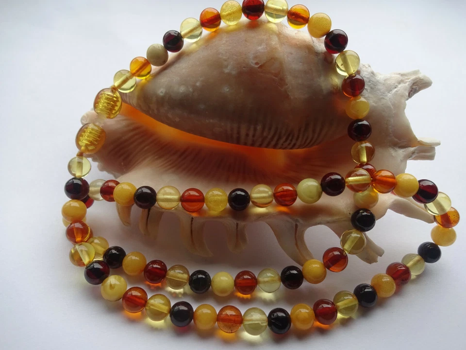 Naturale Multicolore Perline Ambra Baltica Collana - Immagine 2 di 3