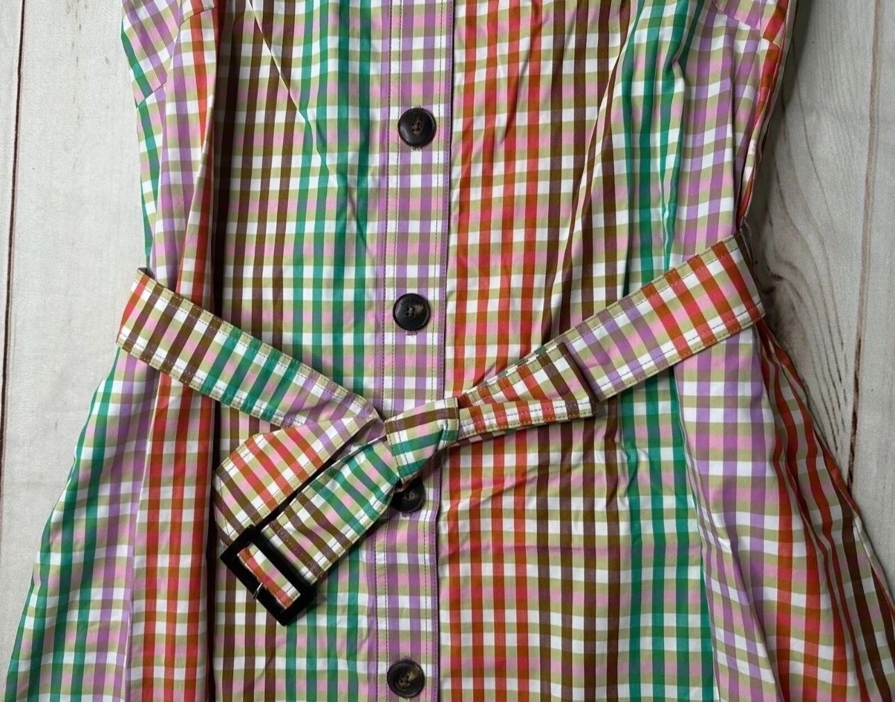 Abito Camicia Kate Spade New York Multi M Arcobaleno Plaid Cotone Cintura Bottoni Frontali