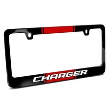 Dodge Charger Racing Stripe Black Metal License Plate Frame
