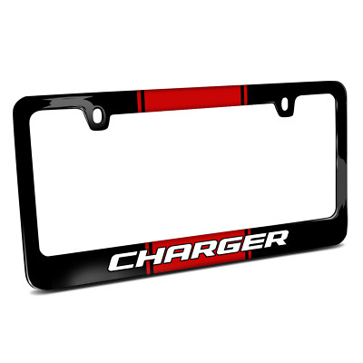 Dodge Charger Racing Stripe Black Metal License Plate Frame