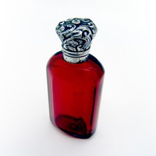 Cranberry Red Glass Perfume Bottle Sterling Silver Lid