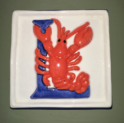 Handmade Relief ''L IS FOR LOBSTER'' Plaque or Wall Tile For Bath & Nursery