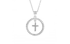 925 Sterling Silver Cubic Zirconia Circle Of Life Cross Necklace 18" For Women