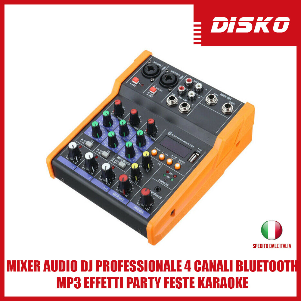 Impianto Mixer Audio per Feste Karaoke 4 Canali Bluetooth e MP3 USB