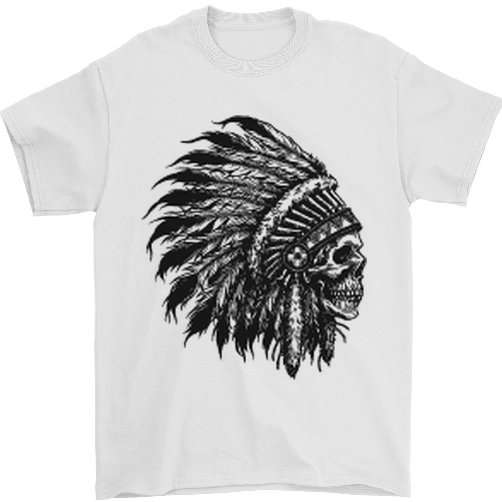 Indian Skull Headdress Biker Motorbike Mens T-Shirt 100% Cotton