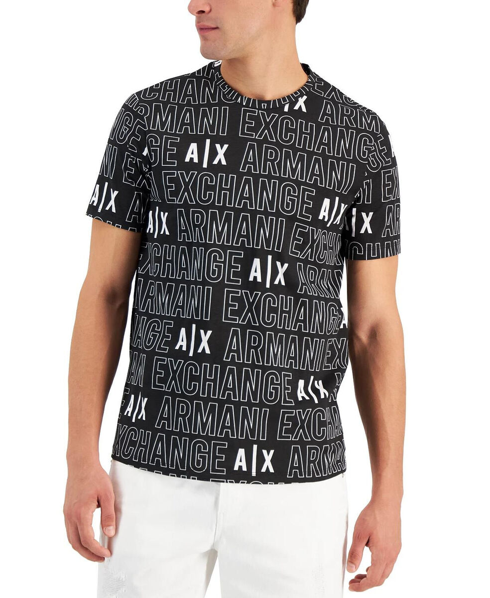 ARMANI EXCHANGE BLACK 'ALL OVER LOGO' SS T-SHIRT NWT