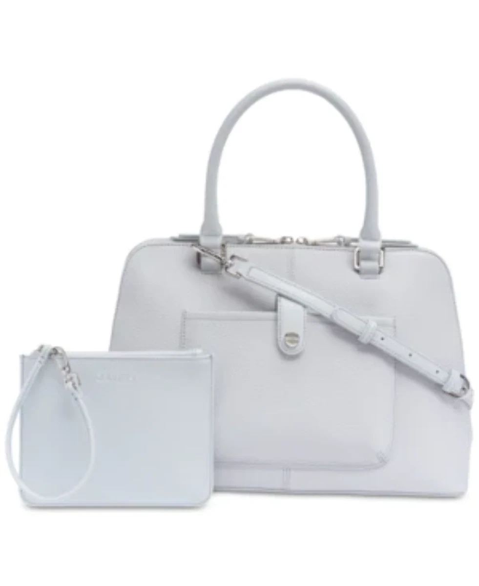Calvin Klein Blanche Satchel Blue Grey Silver MSRP 248