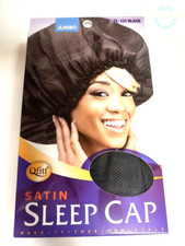 QFITT Satin Sleep Cap/ Hair Bonnet- 121 BLACK- JUMBO - Fast Shipping