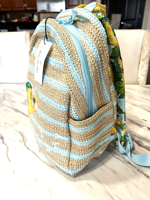 NWT Vera Bradley Lemon Grove Straw Compact Backpack Rare Straw Backpack Vera Bradley Lemon Grove Pattern Straw Backpack Zippered  main image 4