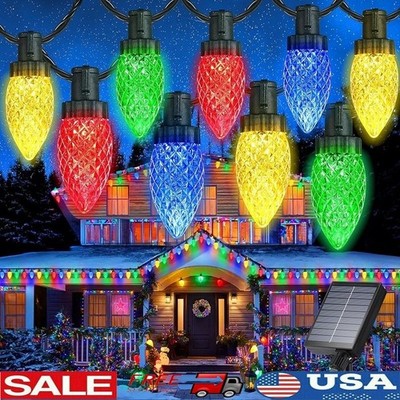 Solar Powered C9 Christmas Lights 100LED Waterproof String Lights 8 Modes Decor