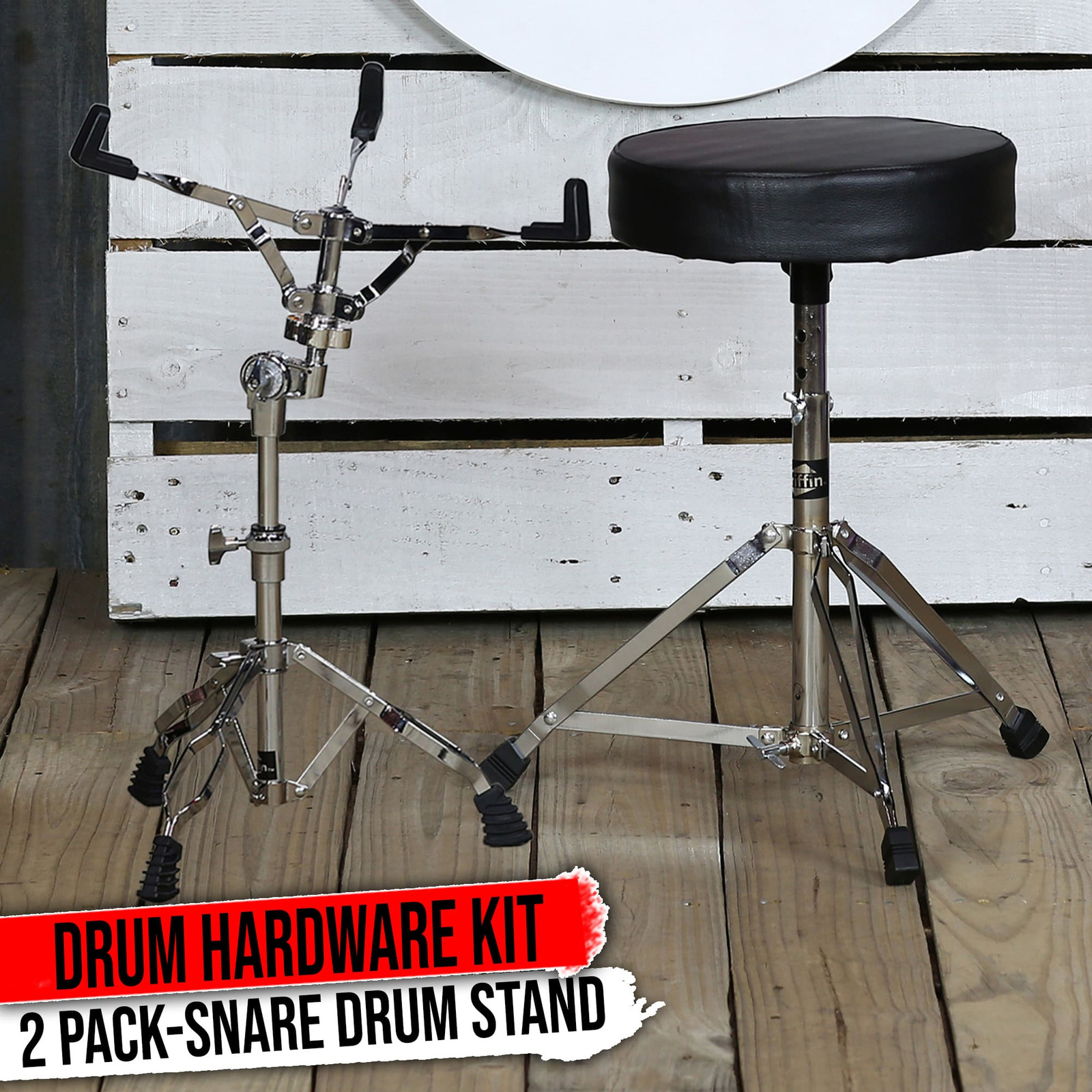 Snare Drum Stand & Drummers Seat Throne BUNDLE by GRIFFIN Drumming Chair & Mount