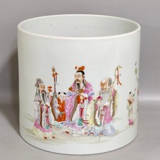 L Beautiful Chinese Qing Dynasty Brush Pot Famille Rose Porcelain