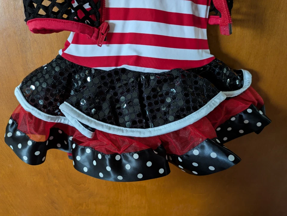 Conjunto de 2 Piezas Disfraz Niño XSmall Leotardo Falda Corta Rojo/Negro Rayas Arte Piedra Foto 3 de 4