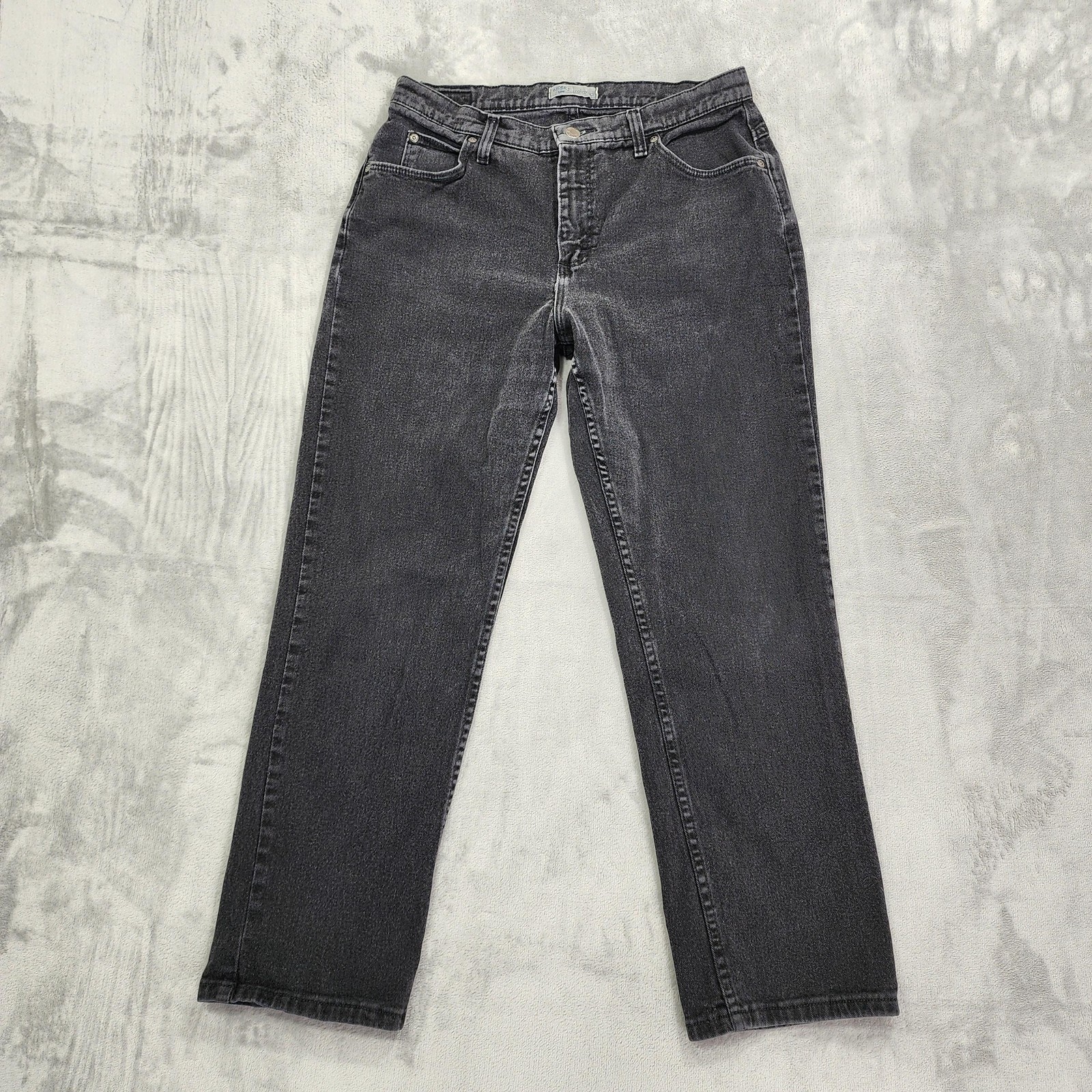 Womens 12p Petite Black High Rise Relaxed Straight Denim