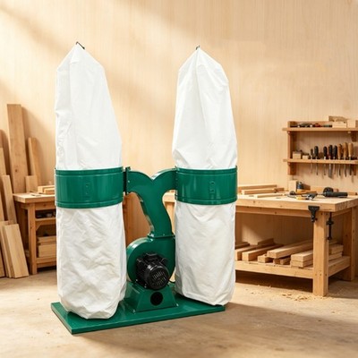 110V Dual Bag Dust Collector 1550CFM 81.3Gal for Wood Saw Sander Planer Use