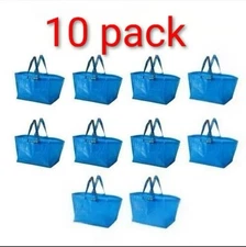 Pack Of 10 IKEA FRAKTA Blue Large Bag 19 Gallons Storage Landry 