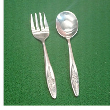 The First Years Stainless Steel Fork  Spoon Set Floral Handle Unisex Baby