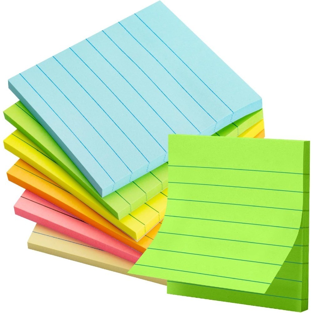 Lined Sticky Notes 3x3 Inch 6 Pads Pastel Colored with Lines 45 Sheets per Pad-image