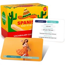 Spanish Vocabulary Standard Flash Card Size 3.5 x 2.5 Inches , Multicolor