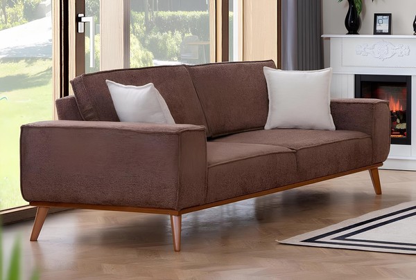Brauner Textil Dreisitzer Wohnzimmer Stoffsofa LuxuriöSe Polster MöBel-image
