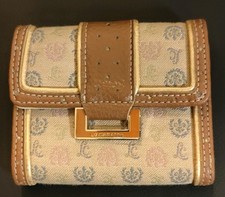 Vintage Liz Claiborne Tri Fold Wallet Gold Hardware Beige/Brown Signature Logo