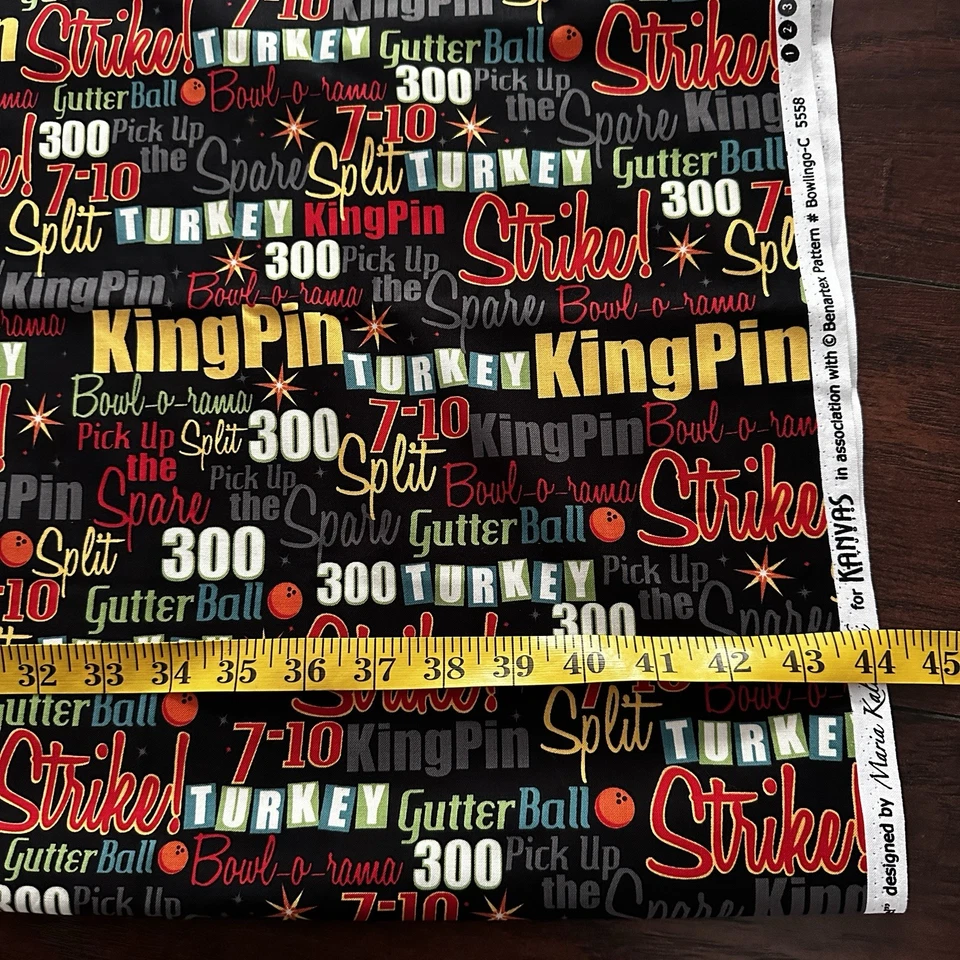 4.5 Yards It’s A Strike Bowling Fabric by Maria Kalinowski Kanvas Bowl Pins Ball - Image 3 of 4
