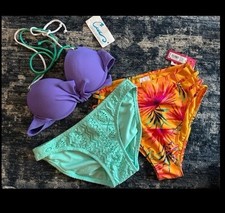 Bikini Bundle 3 Pieces 2 Xhilaration Bottoms, Top Mediums NEW Colorful Swimsuit